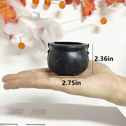 TETOU 10Pcs Mini Candy Cauldron Kettles, Plastic Halloween Candy Bucket Witch's Cauldron Trick or Treat for St. Patrick's Day Halloween Decoration and Kid Birthday Party Favors - Flame, Black