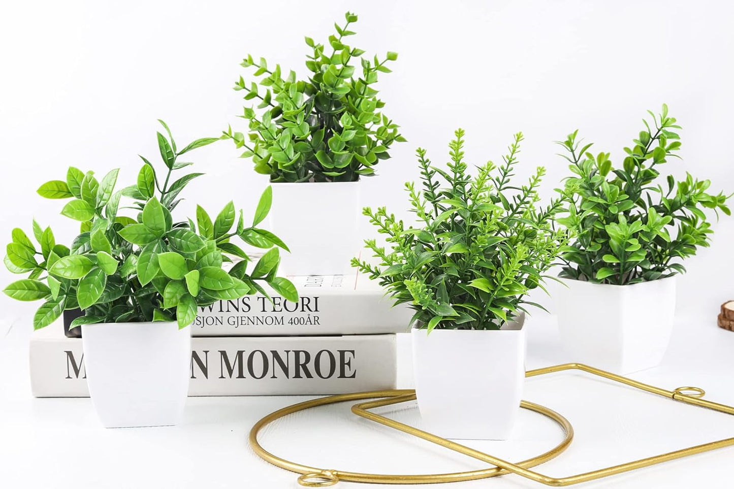 TETOU 4Pcs Artificial Plants Indoor Potted Eucalyptus Artificial Greenery Small Potted Plants for Home Decor