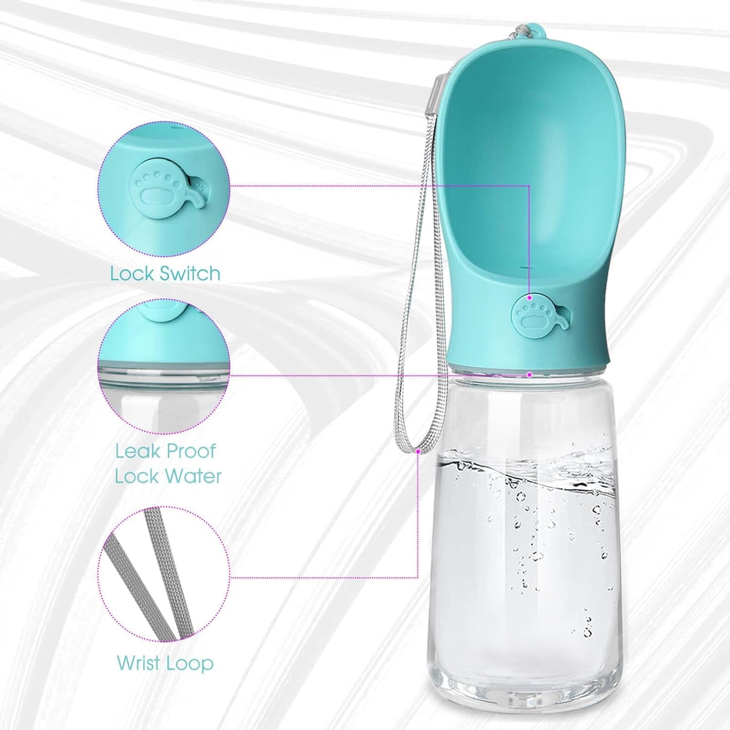 TETOU Dog Water Bottle, Leak Proof Portable Puppy Water Dispenser with Drinking Feeder for Pets Outdoor Walking Hiking Travel Food Grade Plastic