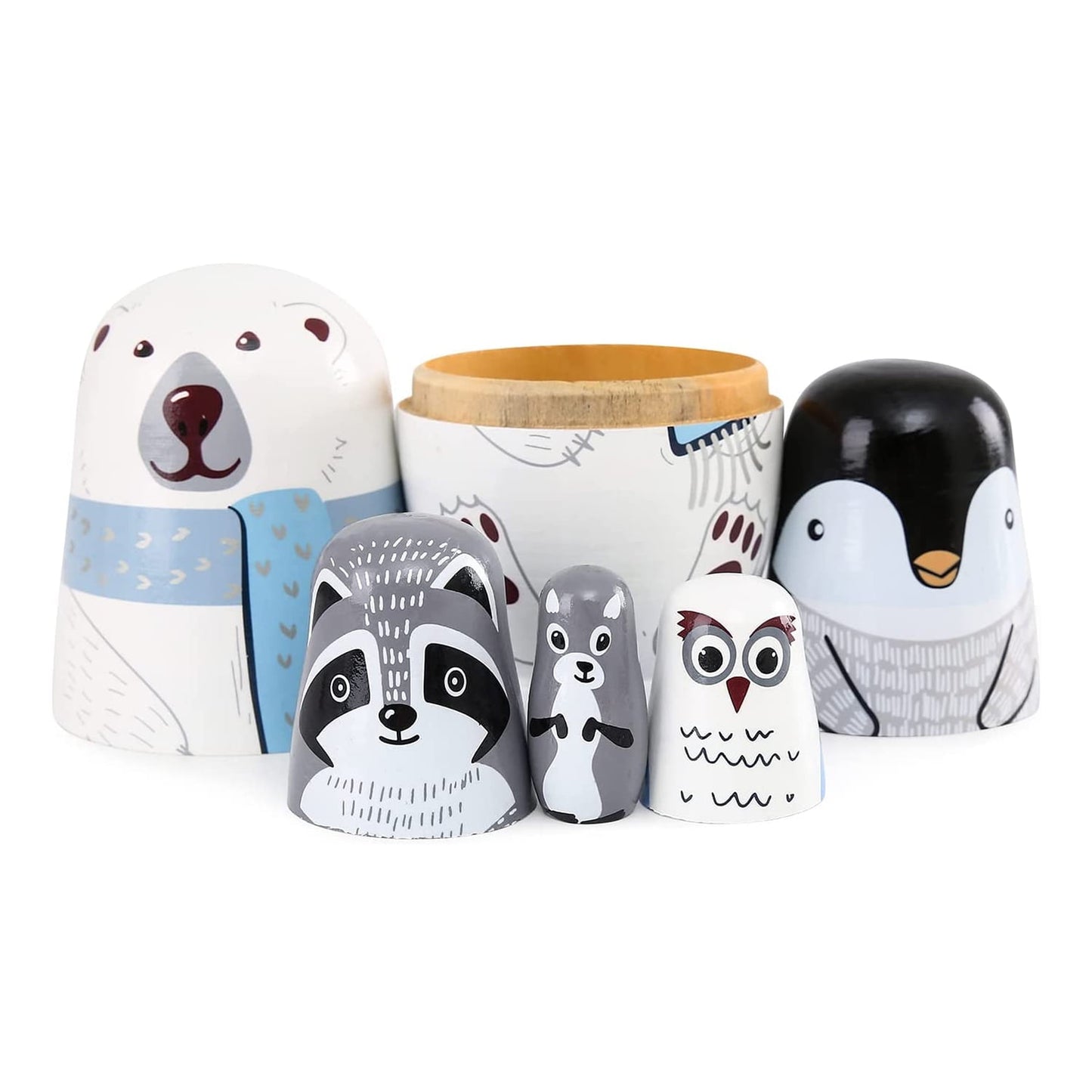 TETOU 5 Layer Christmas Nesting Dolls Wooden Matryoshka Doll Toy for Birthday Party Gift Home Table Christmas Decor(Polar Bear)