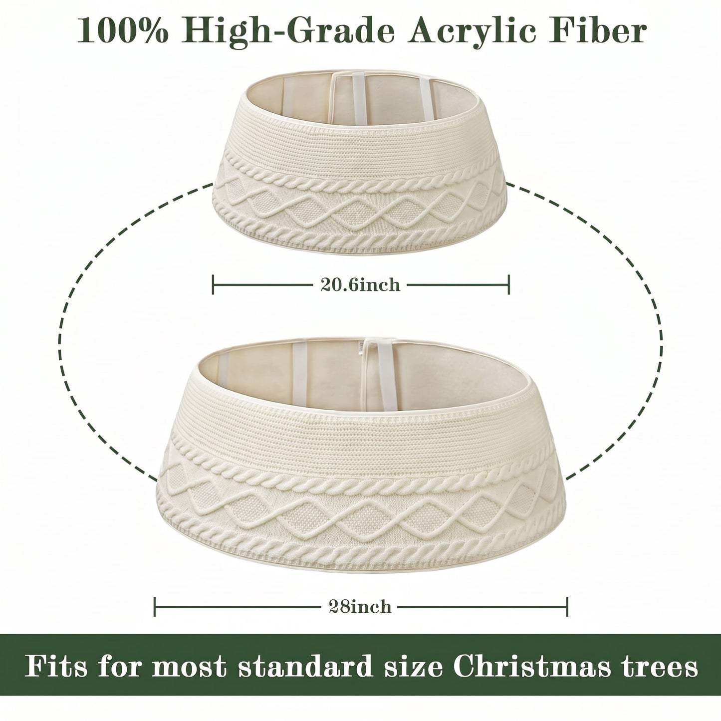 TETOU 28In Knitted Christmas Tree Collar,Cream Farmhouse Rustic Crossed Diamond Edge Christmas Tree Collars Tree Skirt for Christmas Tree Home Holiday Party Decoration