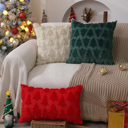 TETOU 18"x18"Set of 2 Christmas Tree Pillow Covers,Xmas Soft Faux Fur Wool Couch Cushion for Sofa Bedroom Living Room Home Farmhouse Winter Christmas Decor (Beige)