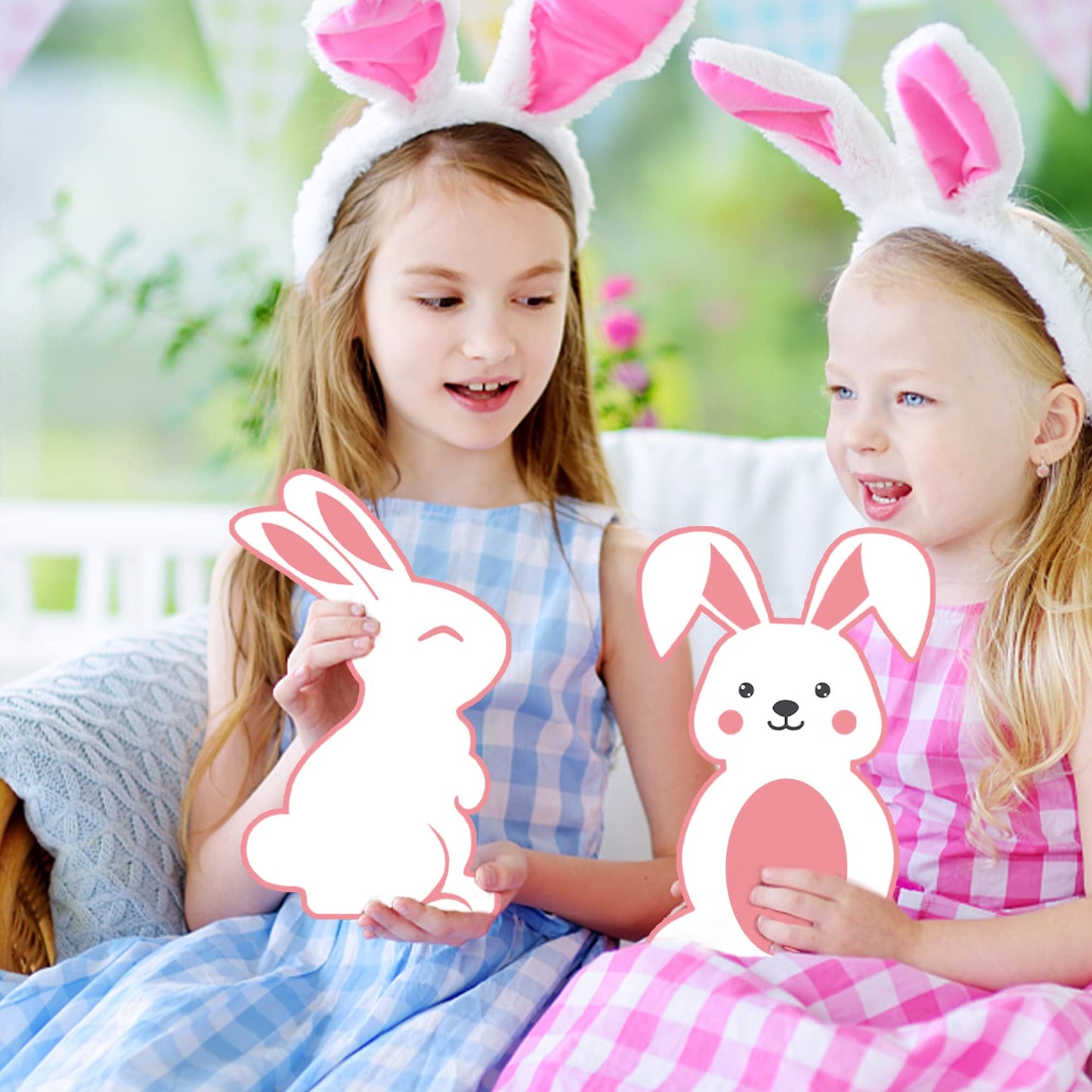 8 Pieces Large Easter Bunny Wood Cutout 8.9 x 5.5 Inch Unfinished Wooden Bunny Slices Wood Rabbit Ornament for Painting Spring Decor Easter Party Crafts DIY, 4 Styles