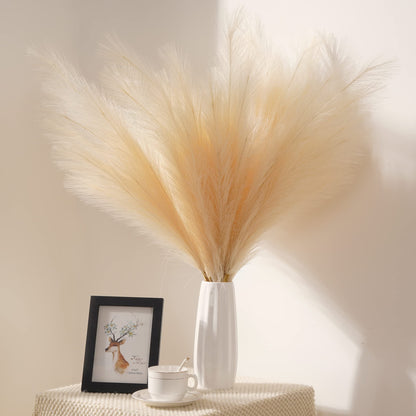 TETOU 8pcs Faux Pampas Grass 38"/3.1FT Tall Fake Pampas Floral Large Artificial Natural Pompous Grass Plants for Floor Vase Filler Home Boho Decor - Beige