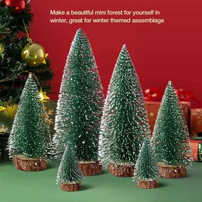 TETOU 6pcs Mini Christmas Trees Snow Bottle Brush Tree Green with 4 Sizes for Village Home Table Decoration