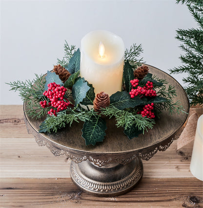 Tetou 2Pcs Christmas Candle Rings Wreath for Pillar Candle Holder, Artificial Christmas Wreath with Pinecones Red Berries for Fall Thanksgiving Home Table Centerpieces, Cabinet Decorations - Red