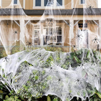 TETOU Spider Webs Hallowe'en Decorations Bonus, 300g Super Stretch Cobwebs for Hallowe'en Indoor and Outdoor Party Supplies - White