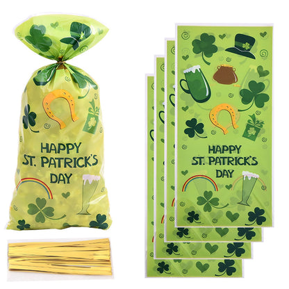 TETOU 50pcs St. Patrick Candy Treat Bags Cellophane Gift Snack Bag with Ties Party Favor Supplies
