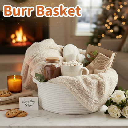 TETOU Small Woven Burr Basket with Gift Bags and Ribbons, 12"X 8" X 5" Durable Empty Rope Basket with Handles for Easter Christmas Party Storage Gifts supply