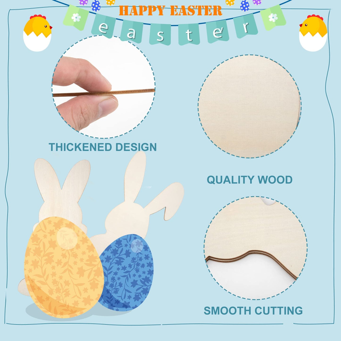 8 Pieces Large Easter Bunny Wood Cutout 8.9 x 5.5 Inch Unfinished Wooden Bunny Slices Wood Rabbit Ornament for Painting Spring Decor Easter Party Crafts DIY, 4 Styles