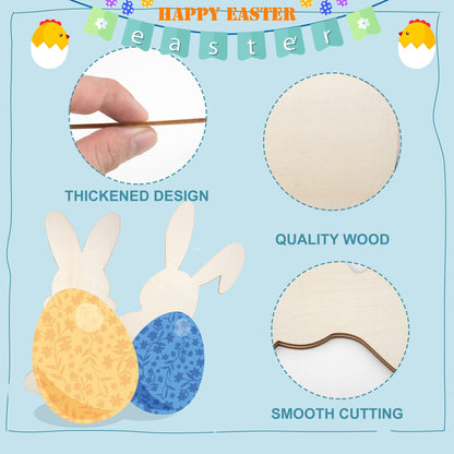 8 Pieces Large Easter Bunny Wood Cutout 8.9 x 5.5 Inch Unfinished Wooden Bunny Slices Wood Rabbit Ornament for Painting Spring Decor Easter Party Crafts DIY, 4 Styles