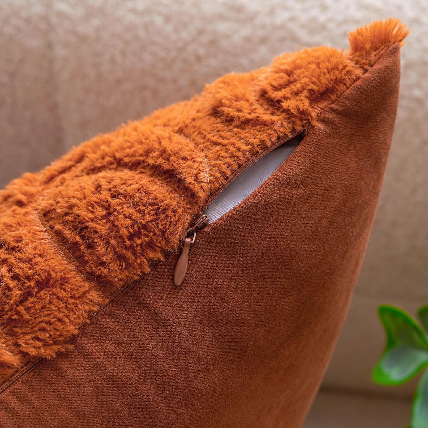 TETOU Fall Pillow Covers,18"x18"Set of 2 Fall Rust Red Pumpkin Pillow Cases,Soft Faux Fur Wool Couch Cushion for Sofa Bedroom Living Room Home Farmhouse Fall Halloween Thanksgiving Decor