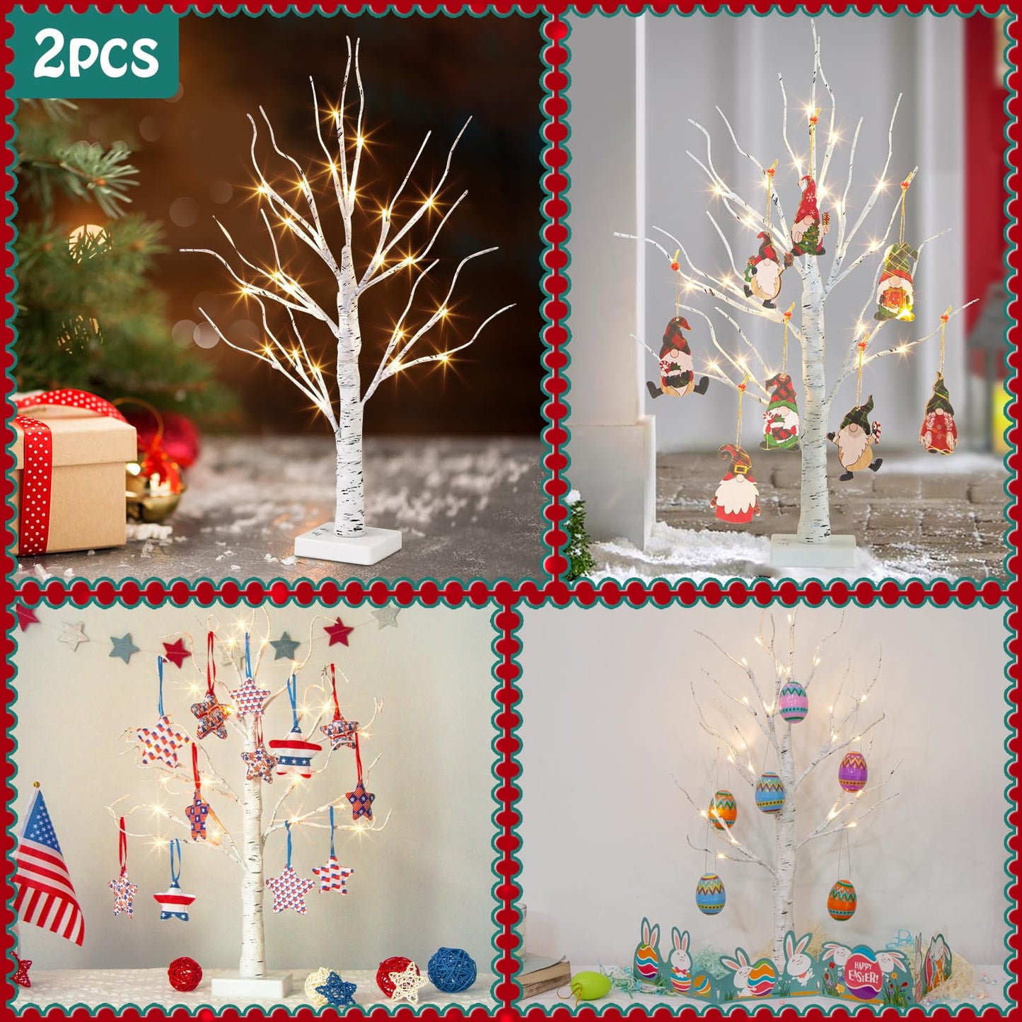 TETOU Valentines Day Decor 2ft Birch Tree with LED Lights Fairy Light Spirit Tree for Home Indoor Table Mantel Battery Powered