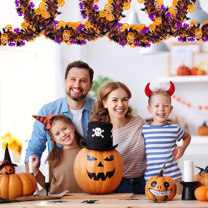 TETOU Halloween Garland Decor,50Ft Orange Black Purple Glitter Tinsel Fall Garland for Tree Home Fireplace Halloween Party Indoor Outdoor Decoration