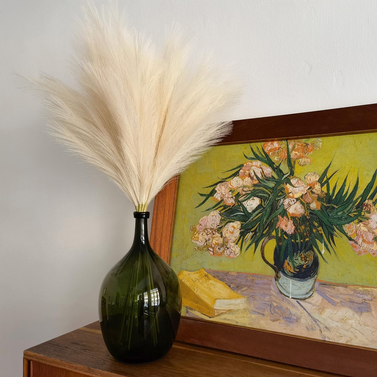 TETOU 8pcs Faux Pampas Grass 38"/3.1FT Tall Fake Pampas Floral Large Artificial Natural Pompous Grass Plants for Floor Vase Filler Home Boho Decor - Beige