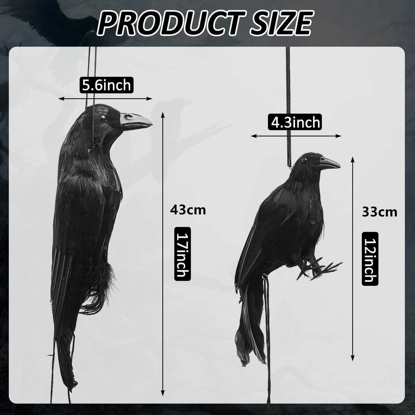 TETOU Halloween Realistic Hanging Dead Crows Decoy Fake Crows for Halloween Garden Tree Porch Terrify Decorations