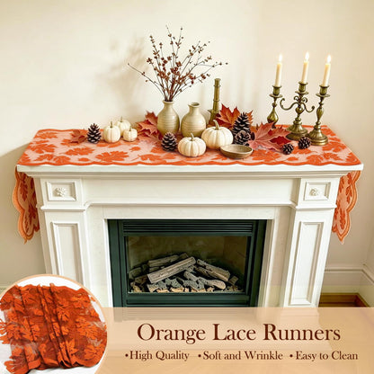 TETOU Fall Table Runner, 13x72 Inch Maples Leaves Lace Table Runner for Fall Autumn Farmhouse Home Halloween Thanksgiving Party Decoration