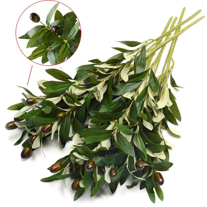 TETOU 5pcs 15" Olive Branches Stems Artificial Greenery Olive Tree Leaves Fruits Home Decor