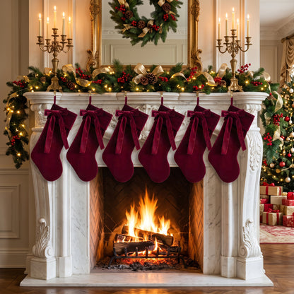 TETOU 18.9" Velvet Christmas Stockings, Extra Thick Large Bow Velvet Christmas Stockings for Fireplace Family Holiday Christmas Gifts Party Decorations(Burgundy)
