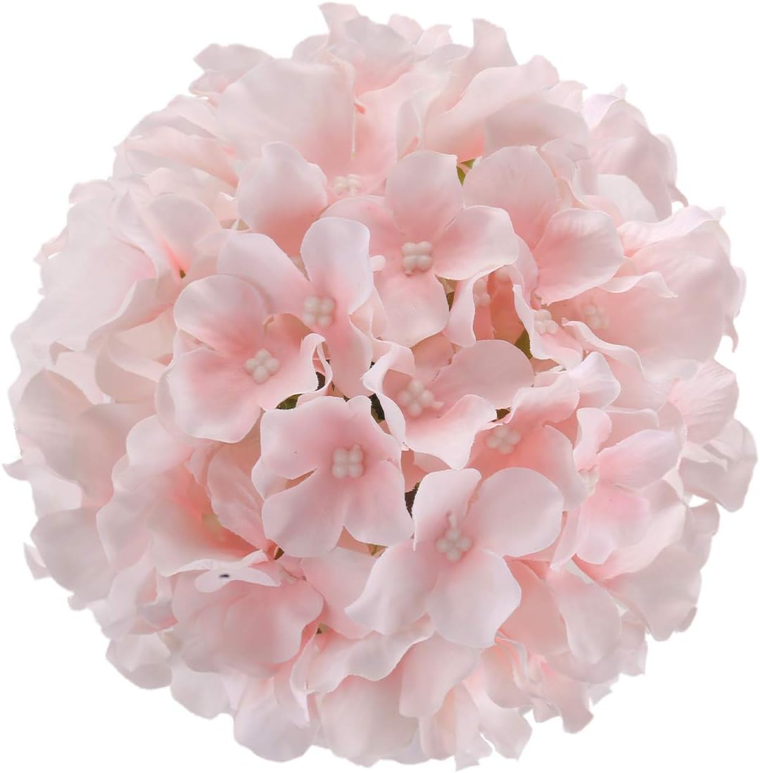 TETOU 10Pcs Silk Hydrangea Heads, Artificial Flowers Heads Fake Flower with Stems for Home Wedding Family Party Decoration - Baby Pink