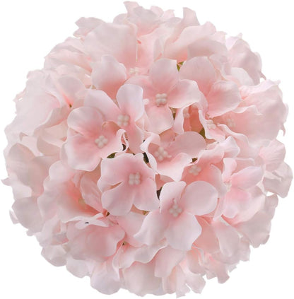 TETOU 10Pcs Silk Hydrangea Heads, Artificial Flowers Heads Fake Flower with Stems for Home Wedding Family Party Decoration - Baby Pink