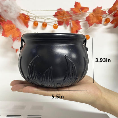 TETOU 3Pcs Mini Candy Cauldron Kettles, Plastic Hallowe'en Candy Bucket Witch's Cauldron Trick or Treat for St. Patrick's Day Hallowe'en Decoration and Kid Birthday Party Favors - Flame, Black, 1L+2S