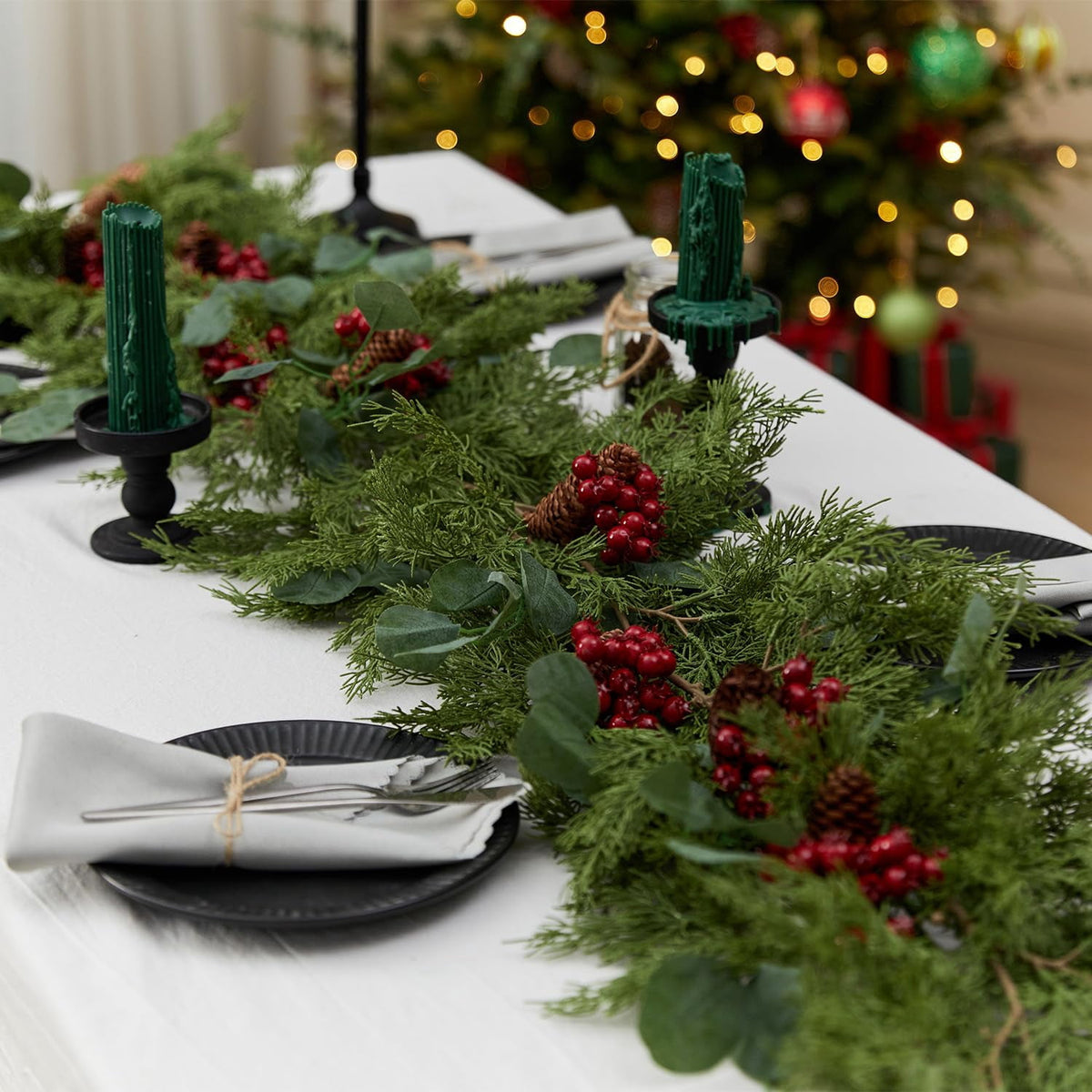 TETOU 6.3ft 2025 Upgraded Christmas Garland Artificial Pine Cypress Eucalyptus Berries Greenery Garland Holiday Decor