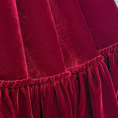 TETOU 48In Christmas Tree Skirt ,Burgundy Ruffled Velvet Xmas Tree Skirt with Felt Padding Nylon Backing and Lace-Up Tie Closure for ChristmasTree Party Gift Holiday Home Decor