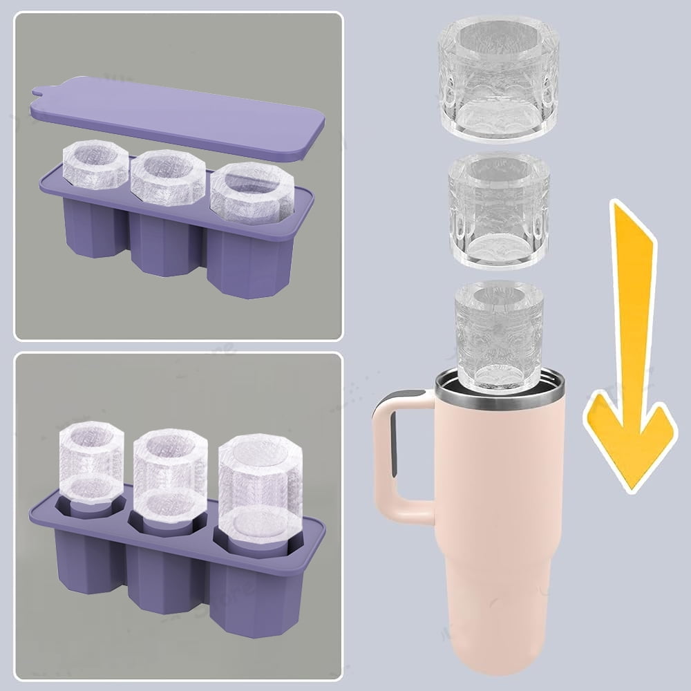 TETOU Silicone Ice Cube Tray with Lid for 20-40 oz Tumblers,3 Hollow Cylinder Ice Cube Molds for Mug,Reusable Large Ice Cube Trays for Chilling Cocktails,Whiskey,Drinks,Coffee - Blue