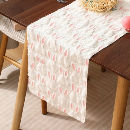 TETOU Easter Bunny Jacquard Table Runner 13x72 Inch Bunny Rabbit Designs Soft Plush Faux Fur Table Decoration for Easter Home Party