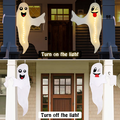 TETOU 2pcs Hanging Ghost Lighted Hallowmas Tree Hugger Friendly Spooky Lighted Ghost for Outdoor Yard Party Halloween Decor