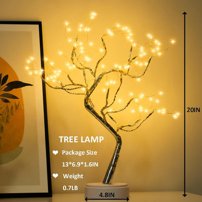 TETOU DIY Artificial Tree Lamp, 20" 108 LED Tabletop Bonsai Tree Light, Battery(not included)/USB Operated Aesthetic Lamps for Living Room Bedroom Christmas Home Gifts House Decor - Warm White