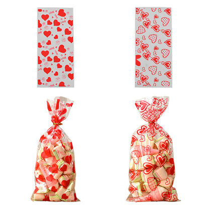 TETOU 50pcs Valentine's Day Candy Treat Bags Cellophane Gift Snack Bag with Ties Party Favor Supplies