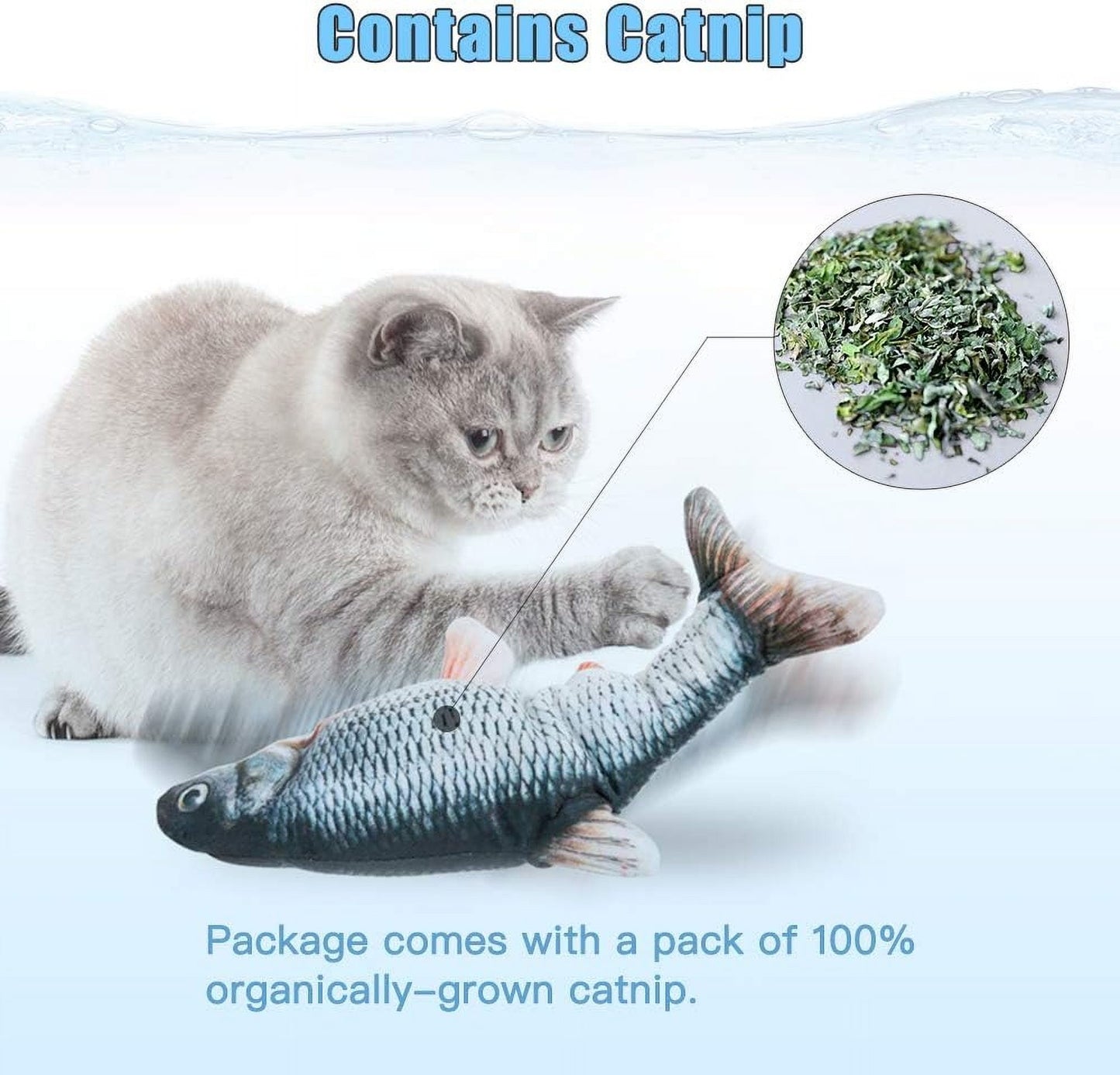 TETOU 2 Pack 11" Interactive Fish Cat Toys Flopping Fish with SilverVine and Catnip Moving Cat Kicker Cat Toys for Indoor Cats Puppy Play Chase Exercise Activity
