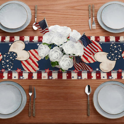 TETOU Heart Stripe Stars 4th of July Table Runner,13x72 Inch Memorial Day Independence Day Patriotic America Cloth Table Decoration Home Kitchen Dining Indoor Holiday Farmhouse Decor