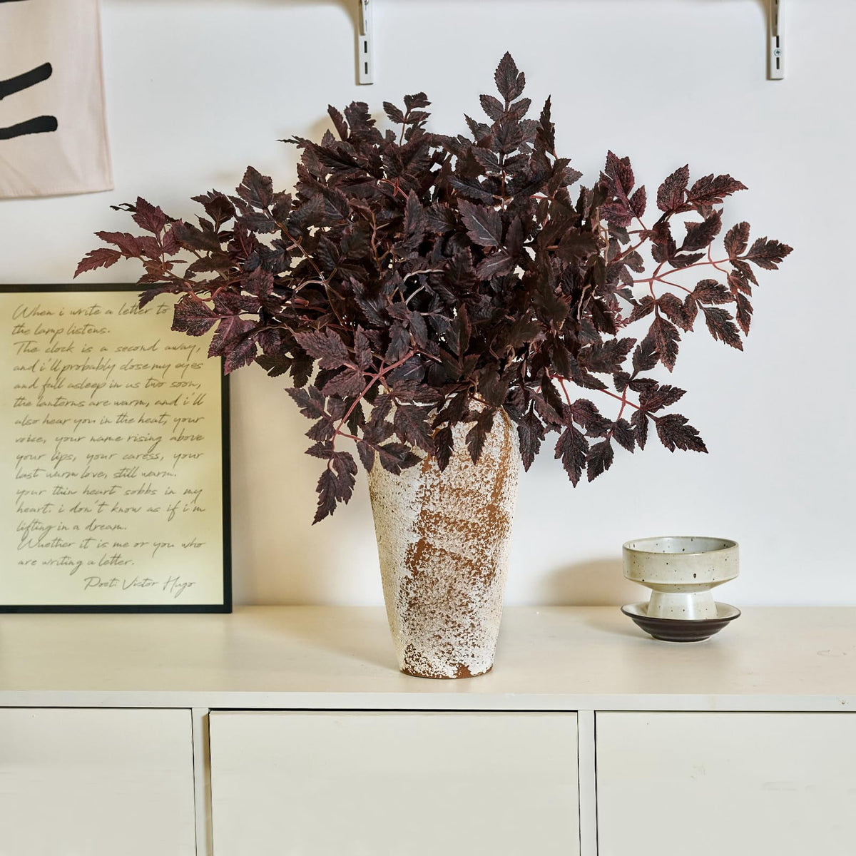 TETOU 3 Pcs 32" Artificial Cimicifuga Plant Leaf Stems,Fall Faux Plum Cimicifuga Ramosa Leaf Branch for Autumn Harvest Halloween Home Vase Wedding Farmhouse Table Mantel Decor
