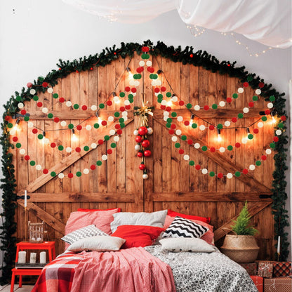 TETOU 3pk Christmas Pom Pom Garland Red Green White  Hanging Felt Ball String Banner Xmas Birthday Party Supplies