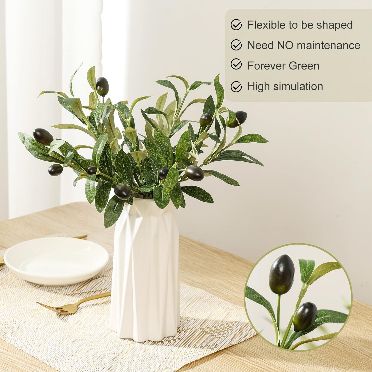 TETOU 10pcs Faux Olive Leaves Stem for Vase 10.6" Artificial Plant Olive Branch Home Office Wedding Greenery Decoration