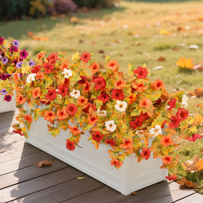 TETOU 2Pcs Artificial Fake Flowers , Faux Petunias Silk Flower UV Resistant No Fade for Fall Halloween Home Garden Balcony Yard Porch  Indoor Outdoor Decoration (Orange White)