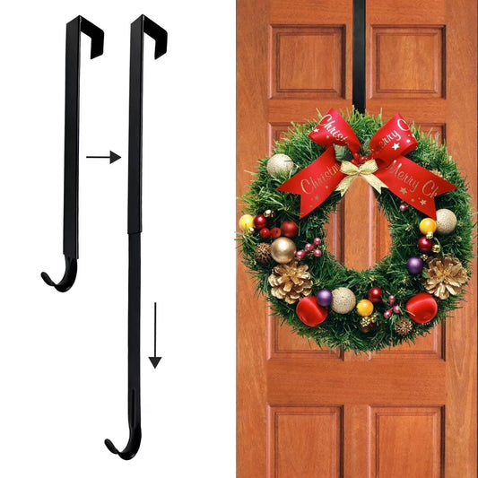 TETOU Retractable Door Wreath Hook Metal Black Over the Door Hook No Punch Door Wreath Hanger Christmas Ornament