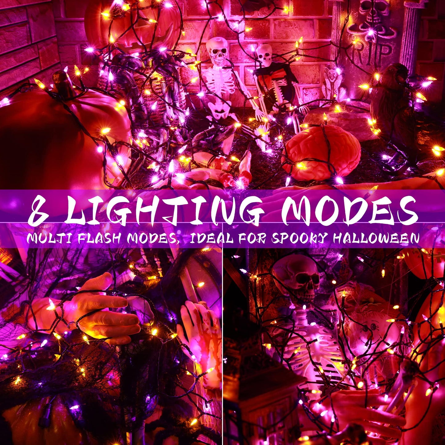 TETOU Halloween Lights, 33ft 100 LED Battery Hallowe'en Lights, 8 Modes String Lights with Timer, Indoor Outdoor Waterproof mini Lights String for Hallowe'en Bedroom Patio Decor
