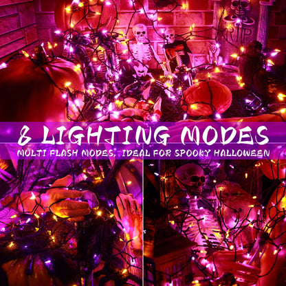 TETOU Halloween Lights, 33ft 100 LED Battery Hallowe'en Lights, 8 Modes String Lights with Timer, Indoor Outdoor Waterproof mini Lights String for Hallowe'en Bedroom Patio Decor