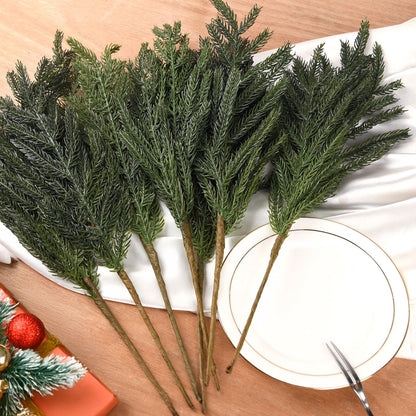 TETOU 18" Christmas Norfolk Pine Branches Artificial Norfolk Pine Stem DIY Wreaths Home Decor 6pcs
