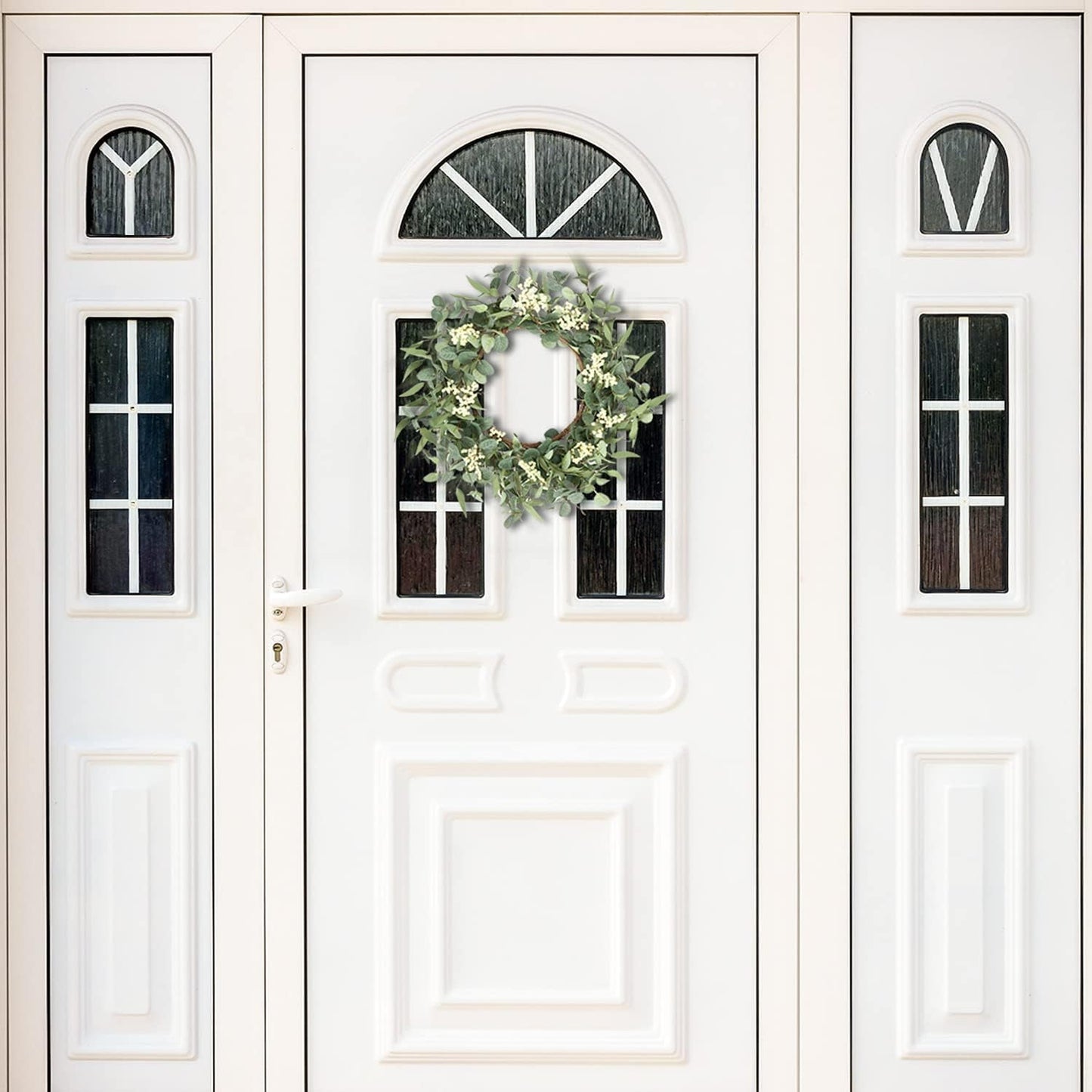 TETOU 20" Artificial Wreath, Eucalyptus Wreath, Spring Summer Wreath for Front Door Outside Farmhouse Decor Eucalyptus Wreath Window Hanging Wall Party Decorations