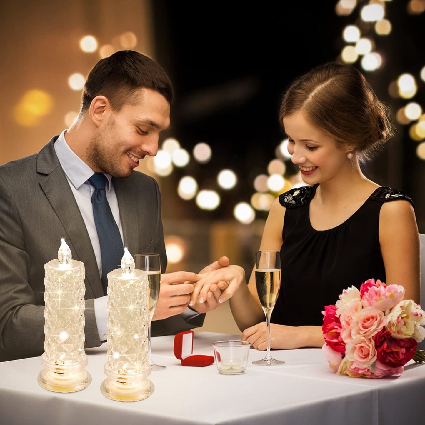TETOU 4pcs LED Flameless Candles Rose Shadow Romantic Battery Operated Candle Valentine's Day Wedding Centerpieces Decor