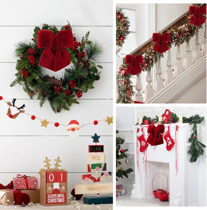TETOU 1pc Christmas Tree Bows,7.08 * 9.05inches Red Velvet Bow Xmas Tree Topper for Christmas Wreath Garland Gift Wrapping Crafts Wedding Party Decoration
