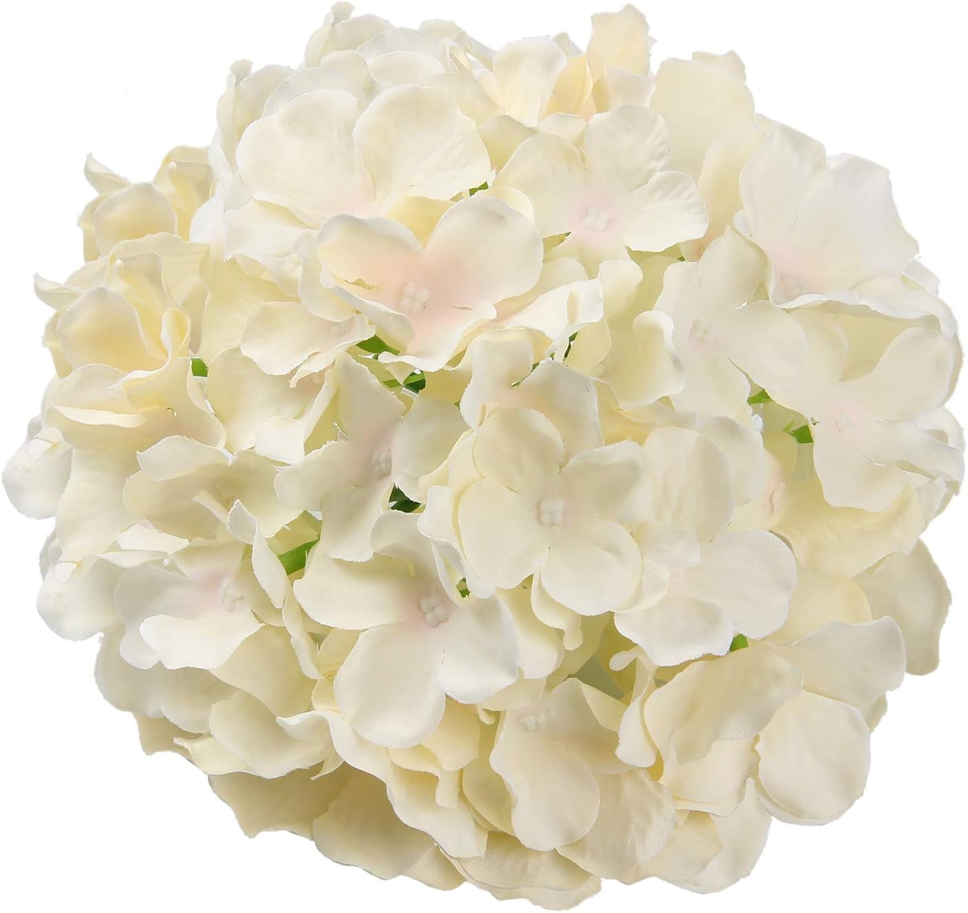 TETOU 10Pcs Silk Hydrangea Heads, Artificial Flowers Heads Fake Flower with Stems for Home Wedding Family Party Decoration - Champagne
