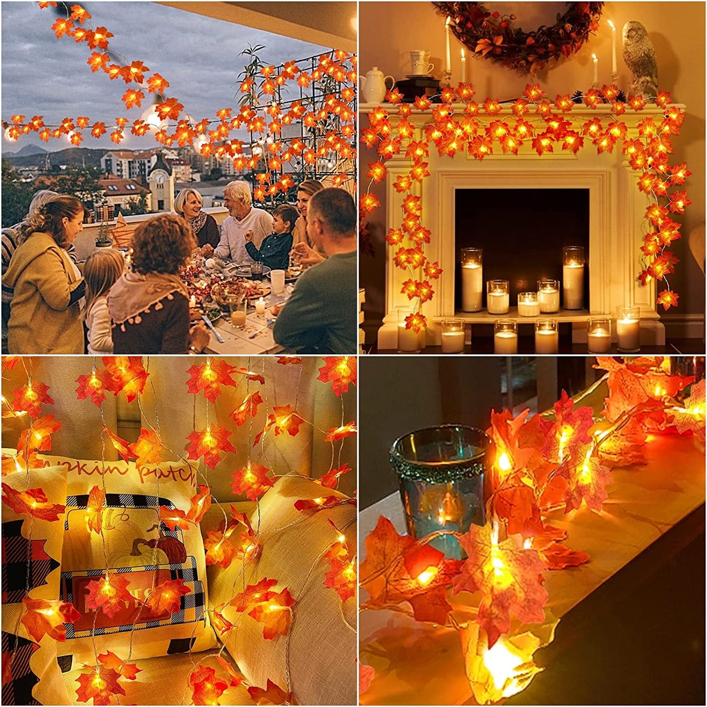 TETOU 2pcs Maple Leaves String Light 20Ft 40Led in total Orange Maple Garland Fall Thanksgiving Decoration