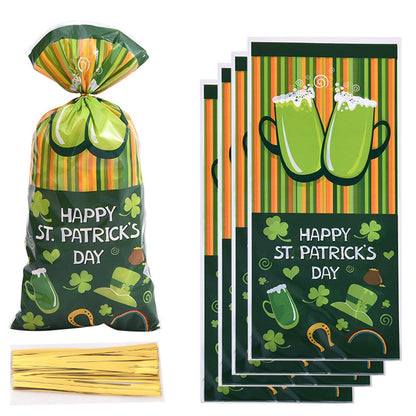 TETOU 50pcs St. Patrick Candy Treat Bags Cellophane Gift Snack Bag with Ties Party Favor Supplies