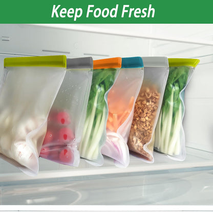 TETOU Reusable Gallon Freezer Bags 6pcs 11*10.6in Silicone Food Storage Leakproof Bags for Meat Fruit Vegetable Lunch Travel Storage Bags